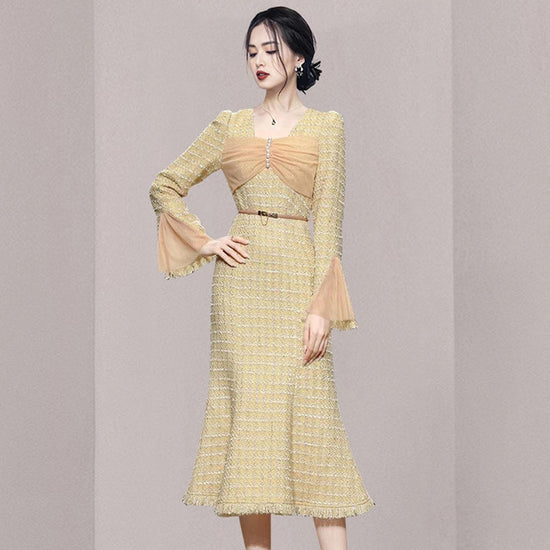 robe tweed jaune